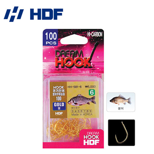 [해동] HH-581 드림훅 경기전용 붕어 무미늘침 금색 100